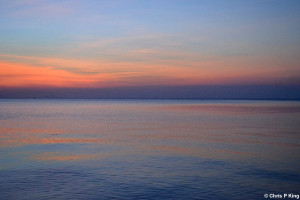 Pink Sunset on Blue Sea and Sky from Rabbit Island (Koh Tonsay) Cambodia